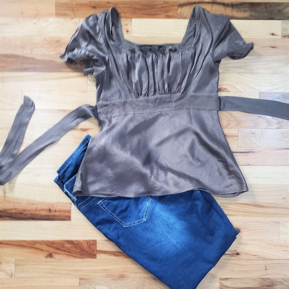 Express Design Studio Silk Brown Blouse - Small